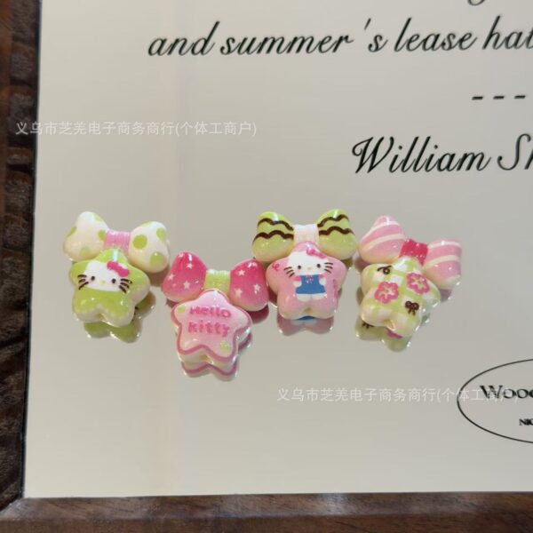 Wholesale 10pcs relief pink green cartoon cat bow star string acrylic beads