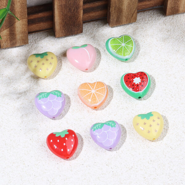 Wholesale Printed Love Strawberry Watermelon Orange Fruit Series Acrylic Beads