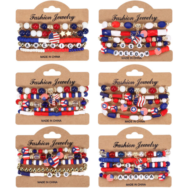 Wholesale Independence Day Flag Red White Blue Crystal Soft Ceramic Bracelet