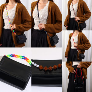 Wholesale Colorful beaded bag charm, sophisticated crossbody/back strap, double buckle bag ornament.