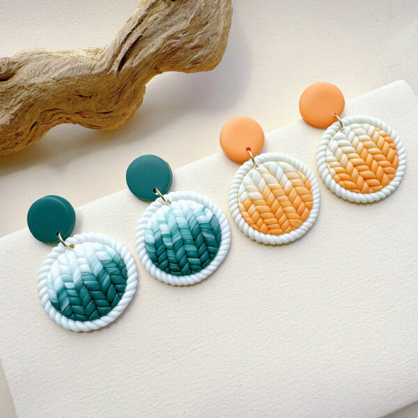 Wholesale Weaving circular geometric soft ceramic earrings