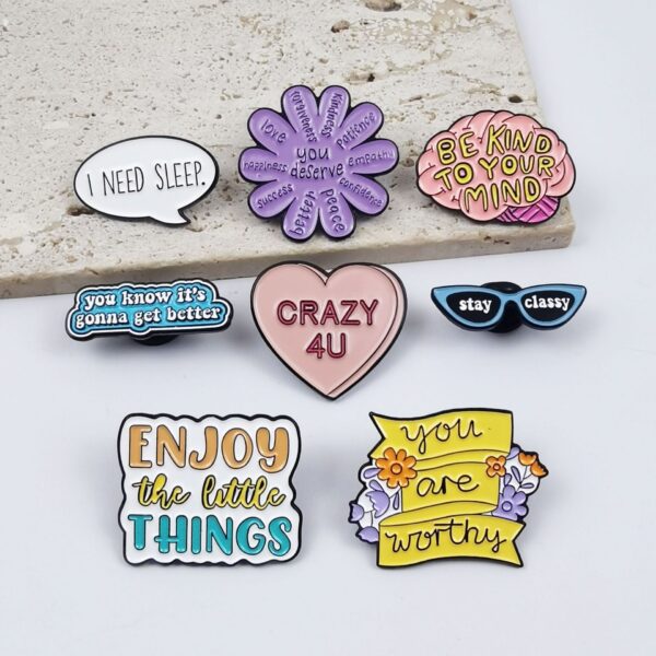 Wholesale Geometric cartoon heart-shaped flower English letter brooch