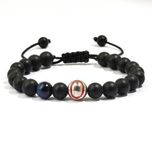 Black matte blue tiger eye baseball bracelet