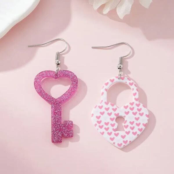 Wholesale Valentine's Day Acrylic Earrings Heart-shaped Key Lock Buckle Earrings