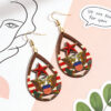 Wholesale Water drop five-pointed star earrings eagle emblem pattern wooden earrings