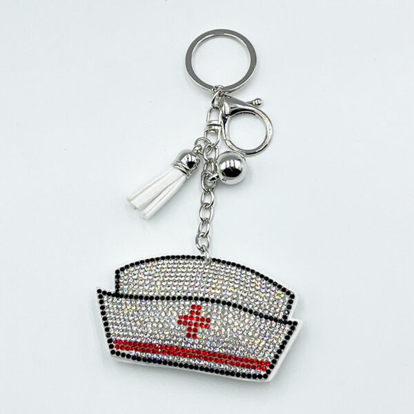 Wholesale Diamond-studded nurse cap keychain fashionable tassel metal pendant