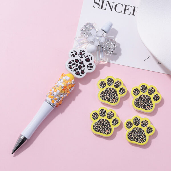 Wholesale 10pcs beaded pen with UV embossed leopard print cat paw loose beads
