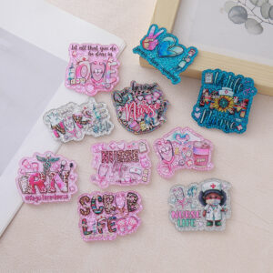 Wholesale 10pcs Cartoon Medical Staff Name Badges, Acrylic Stickers, Glitter