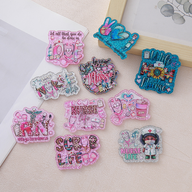 Wholesale Cartoon Medical Sta Name Badges, Acrylic Stickers, Glitter