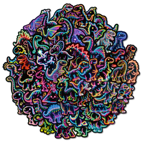 Wholesale 56 Neon Dinosaur Black-Edged Colorful Cartoon Graffiti Stickers