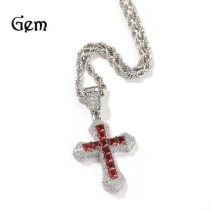 Wholesale Blue zircon red cross pendant men's necklace