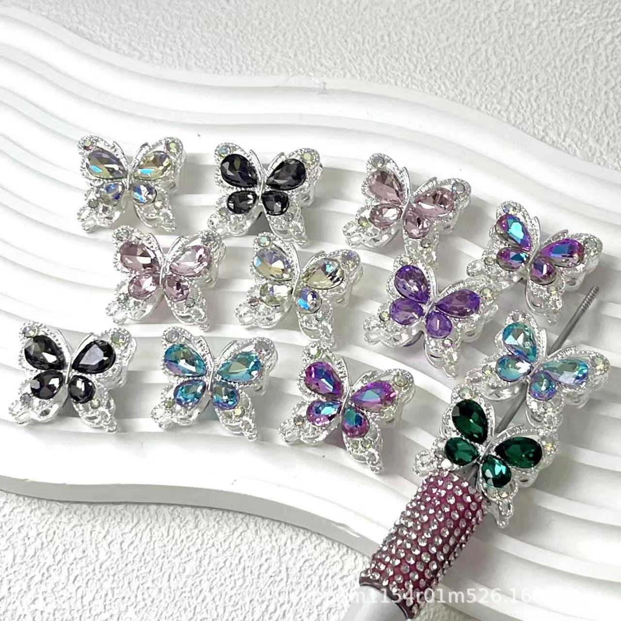 Wholesale Double sided rhinestone butterfly alloy diamond ball beads