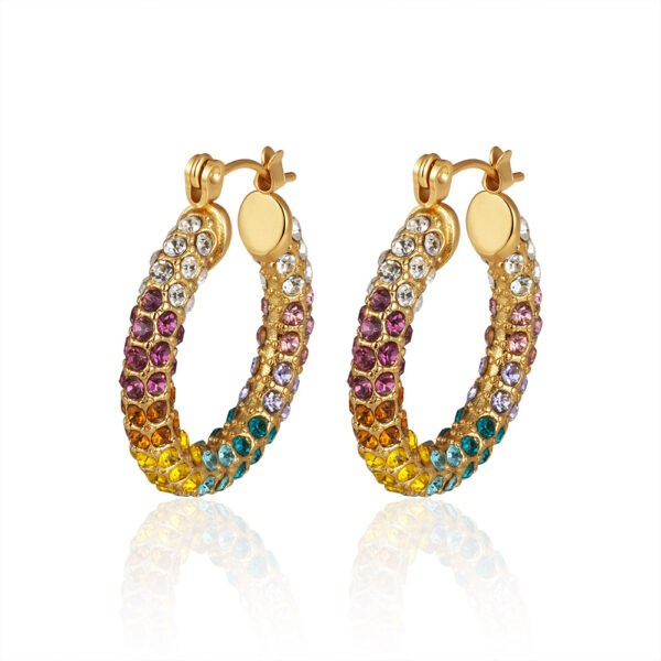 Wholesale European and American cross-border INS 18k gold-plated stainless steel earrings with zircon inlay, vintage and high-end titanium steel earrings