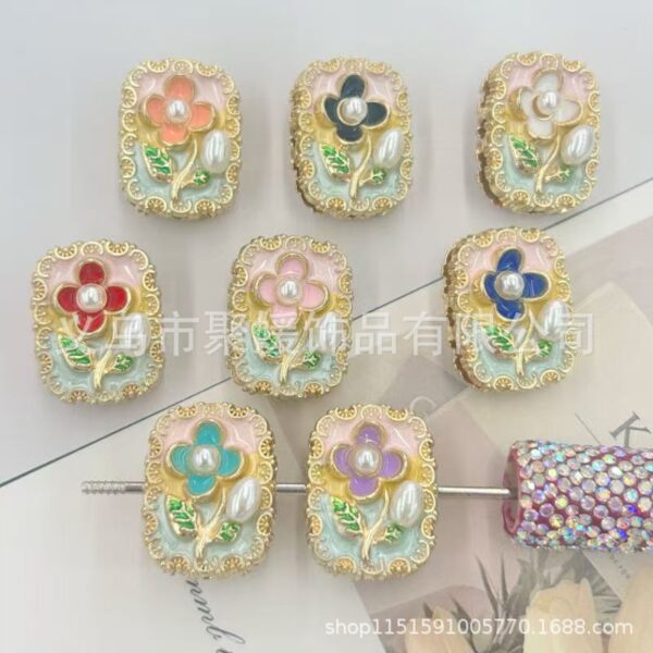 Wholesale 10pcs Oil painting style flowers pearls beads