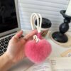 Wholesale Cute Rex Rabbit Fur Pom-Pom Heart-Shaped Car Keychain