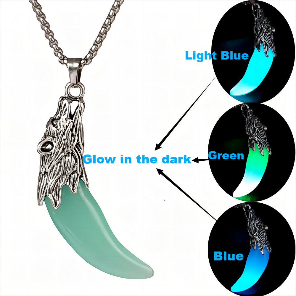 Wholesale Men's Luminous Wolf Tooth Pendant Dark Luminous Cool Animal Hyena