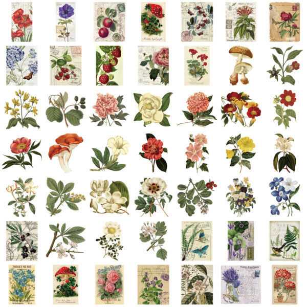 Wholesale 50pcs Retro Plant Flower Series Graffiti Waterproof Stickers