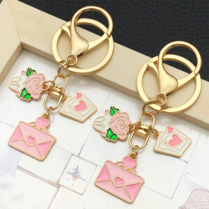 Wholesale Valentine's Day Oil Dripping Pink Love Heart Rose Keychain