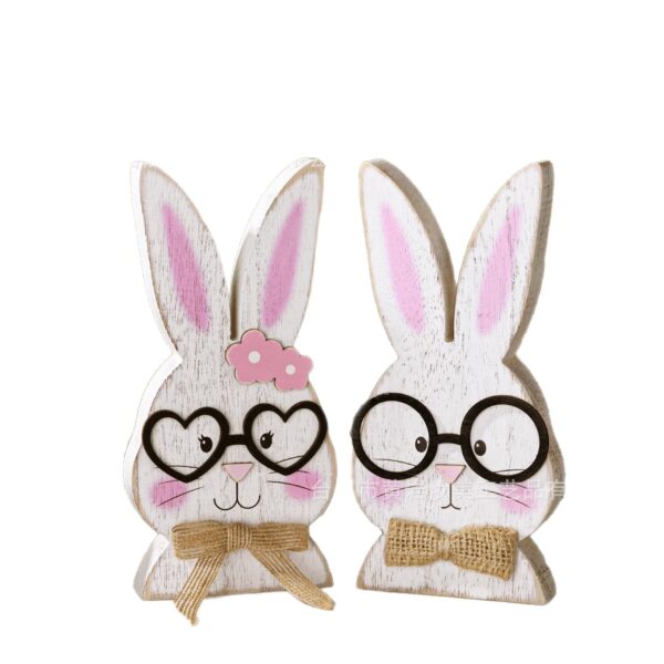Wholesale Easter Bunny Wooden Glasses Couple Bunny Ornaments