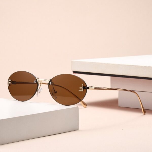 Wholesale Letter frameless diamond inlaid oval frame sunglasses