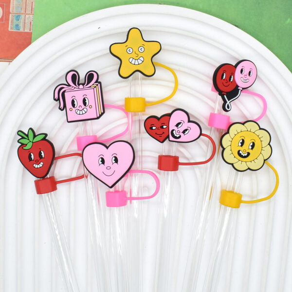 Wholesale Valentine's Day 10mm Universal Soft Rubber Decorative Straw Tube Cap