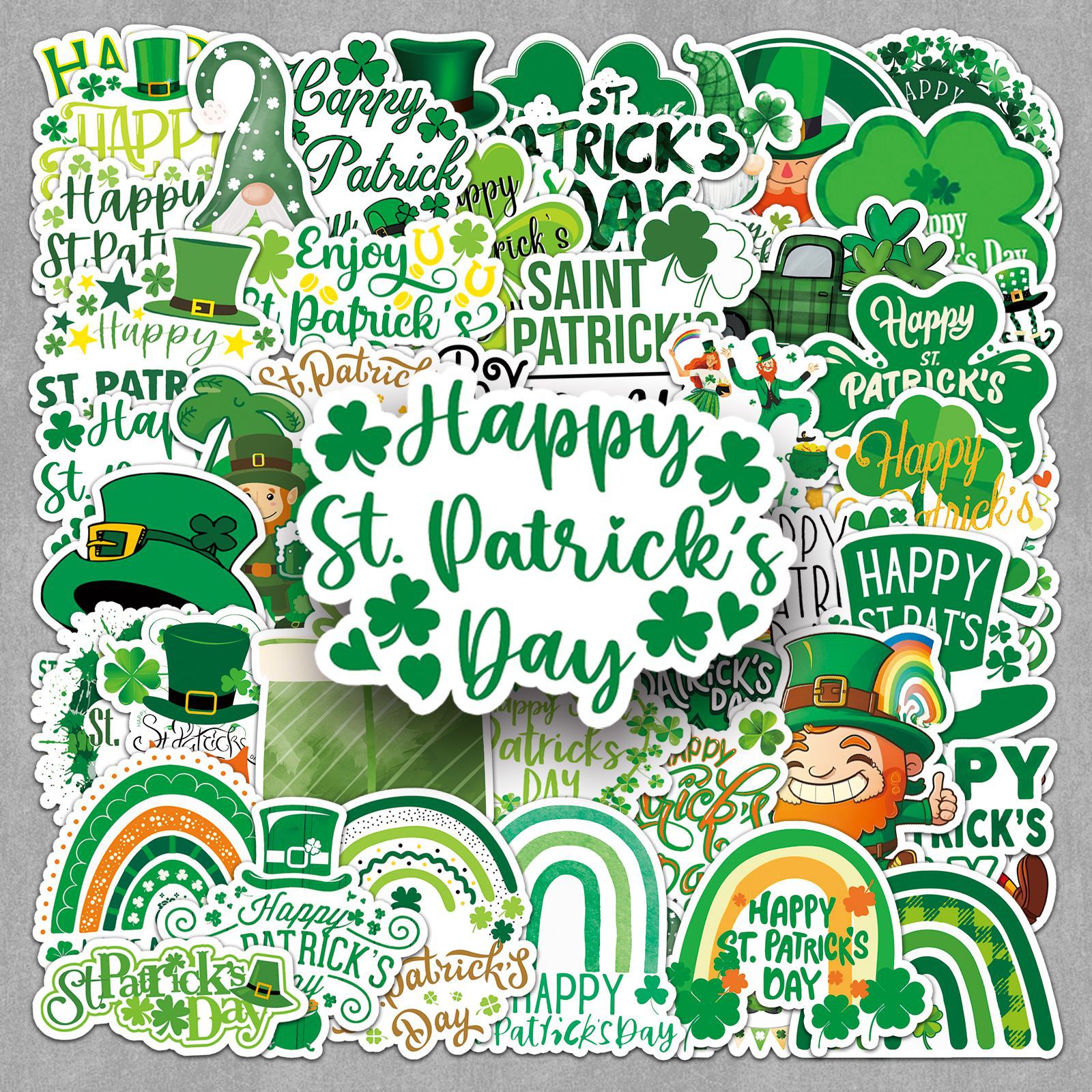 Wholesale St. Patrick's Day green rainbow word hats Waterproof Vinyl Stickers