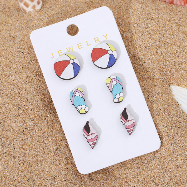 Wholesale Spring and Summer Ocean Wind Slippers Conch Ice Cream Wooden Earrings