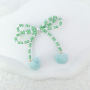 Cardamom green double layer rice beads fur ball bow