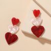Wholesale Valentine's Day Heart-Shaped Stud Earrings with Simple Three-Link Drop Earrings