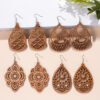 Wholesale Wooden Cut Out Fan-shaped Earrings Geometric Drop-shaped Earrings