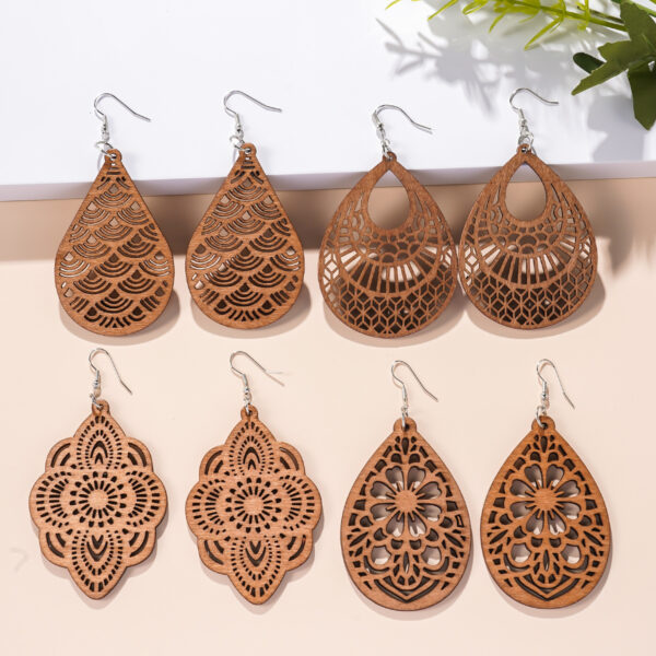 Wholesale Wooden Cut Out Fan-shaped Earrings Geometric Drop-shaped Earrings