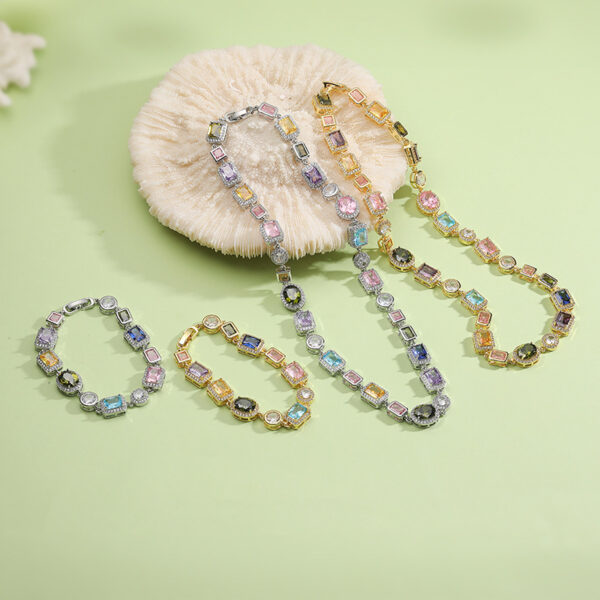 Wholesale Luxury Geometric Colored Diamond Choker Necklace