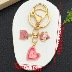 Er1282-oil-dropping pink gold-sprinkled zinc alloy valentine's day love envelope 8-character keychain-11.5g [1 piece]
