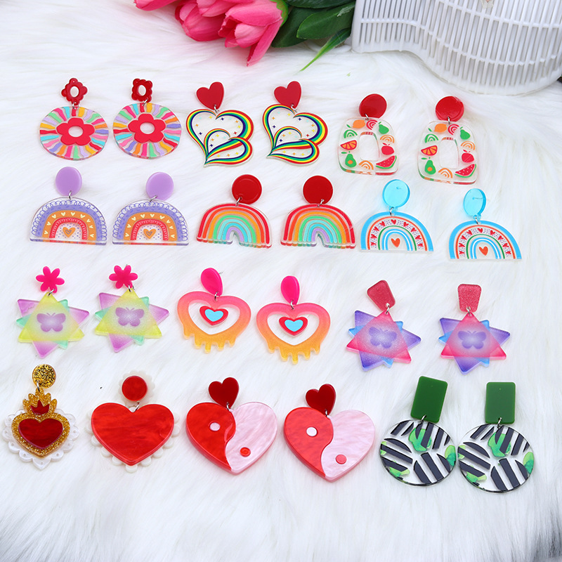 Wholesale Valentine's Day Earrings Acrylic Splicing Fashionable t Heart Earrings
