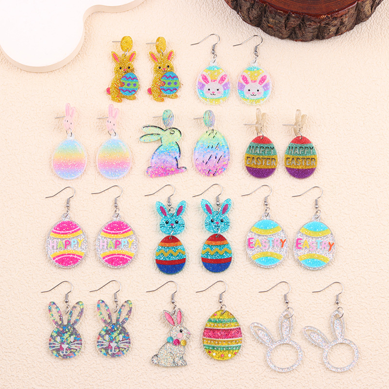 Wholesale Easter Asymmetric Rabbit Easter E Acrylic Earrings