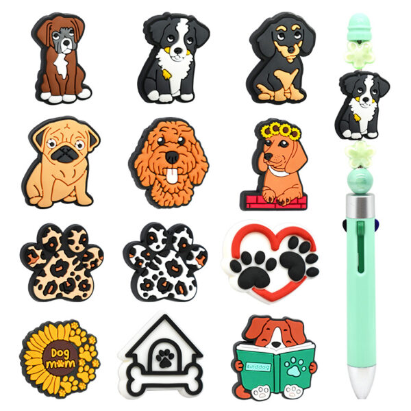 Wholesale Random 100pcs Cute Puppy Beaded Pvc Soft Rubber Beads