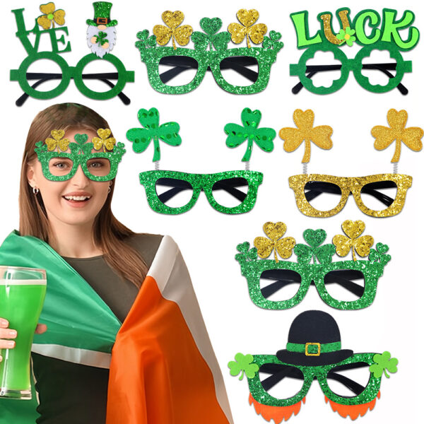 Wholesale St. Patrick's Day golden and green shamrock glasses