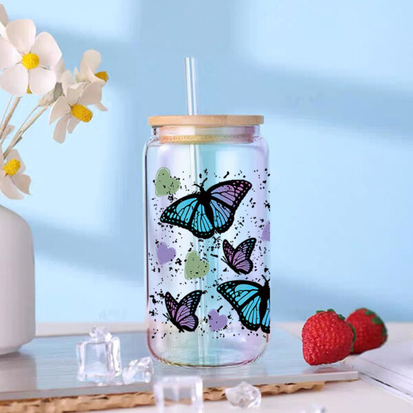 O1CN01lx7OH32HYi8VgwbVN_1575589163-0-cib Wholesale Cartoon Cute Yellow Bee Butterfly Flower Theme 16oz Cup UV DTF Wraps