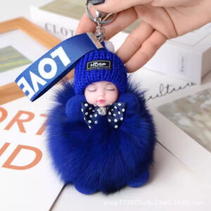 Sapphire blue / Real fox fur 8cm hair balls