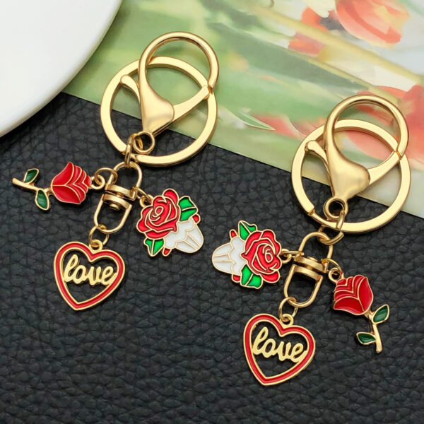 Wholesale Valentine's Day Red Love Heart Rose Keychain