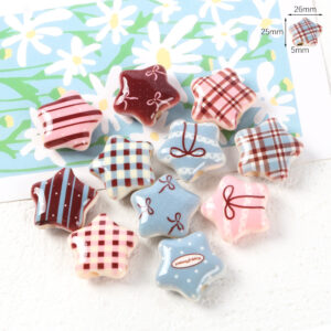 10 # Blue and pink plaid bow five-pointed star / Random 1 piece