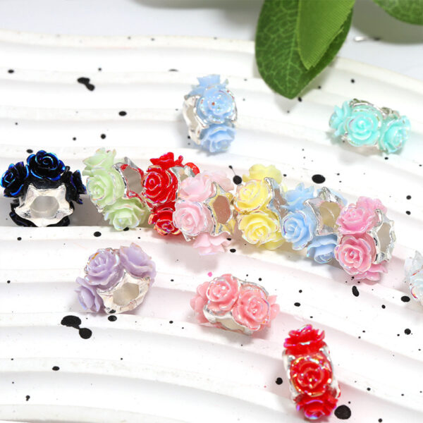 Wholesale 5pcs Rose Can Pass Straight Hole Loose Beads