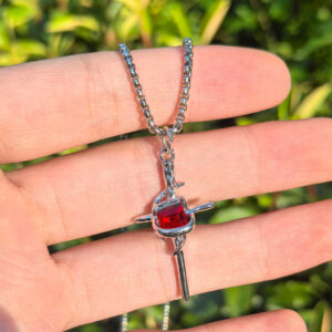 1 red square cross snake bone necklace