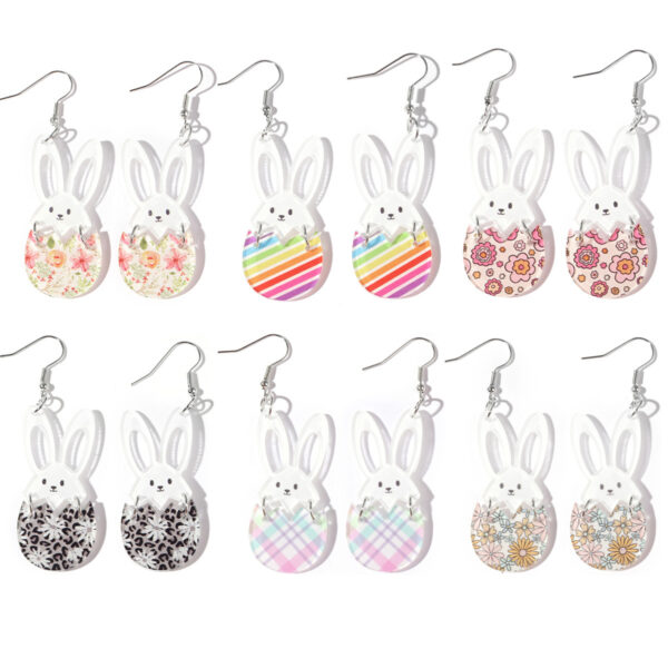 Wholesale Easter painted rabbit head Easter egg splicing acrylic earrings