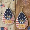 Wholesale Stars and Stripes Double-Layer Waterdrop Leather Earrings