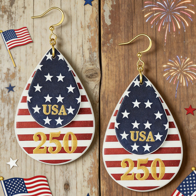 Wholesale Stars and Stripes Double-Layer Waterop Leather Earrings