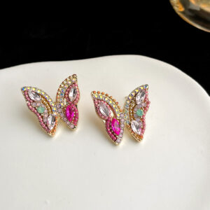 Colored diamond butterfly-silver needle