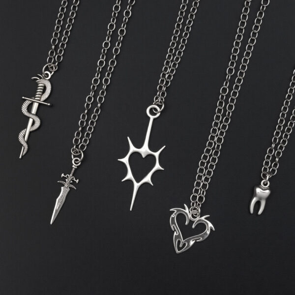 Wholesale Punk Snake Entangled Sword Retro Dark Silver Necklace