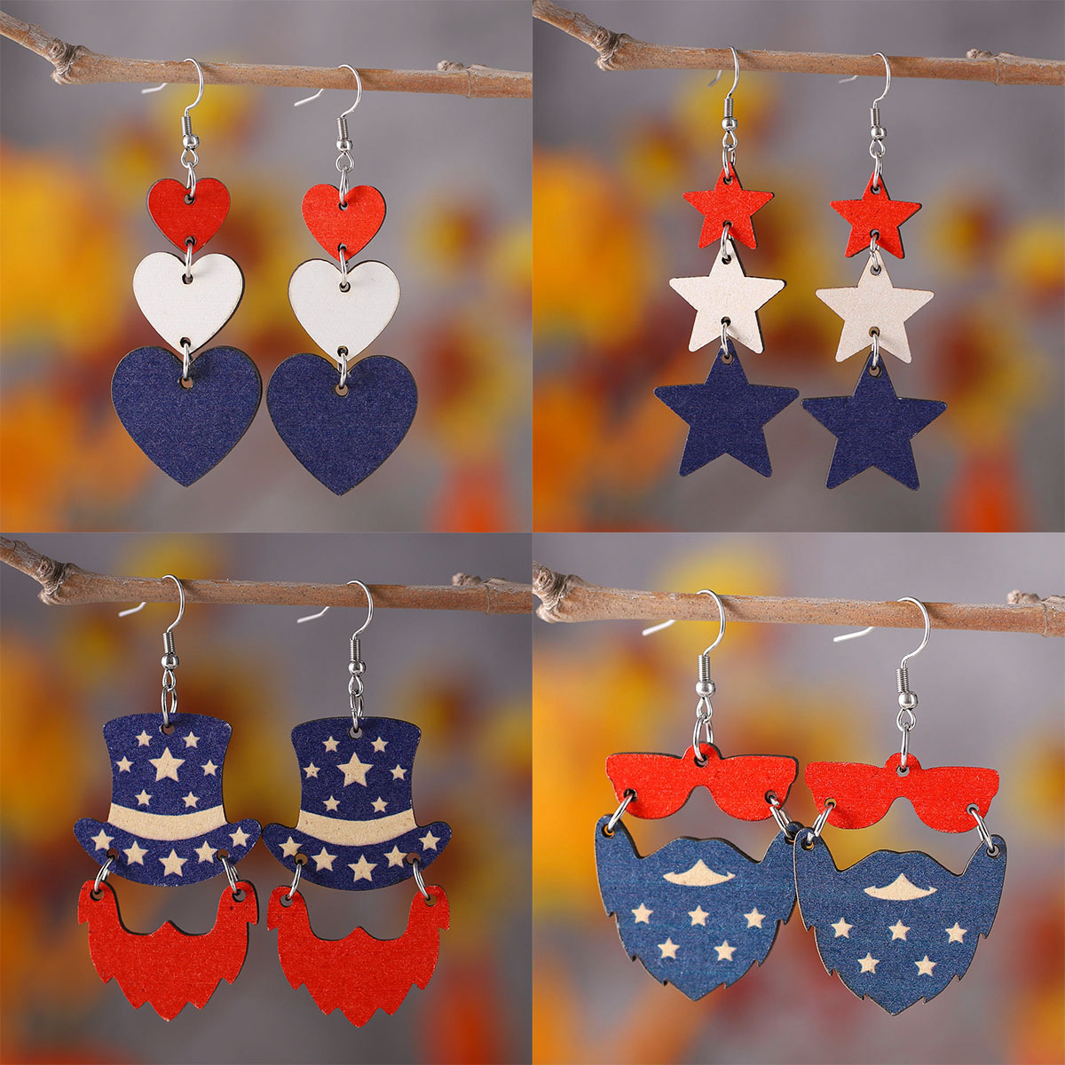 Wholesale Independence Day red White Blue Flag Color Love star earrings