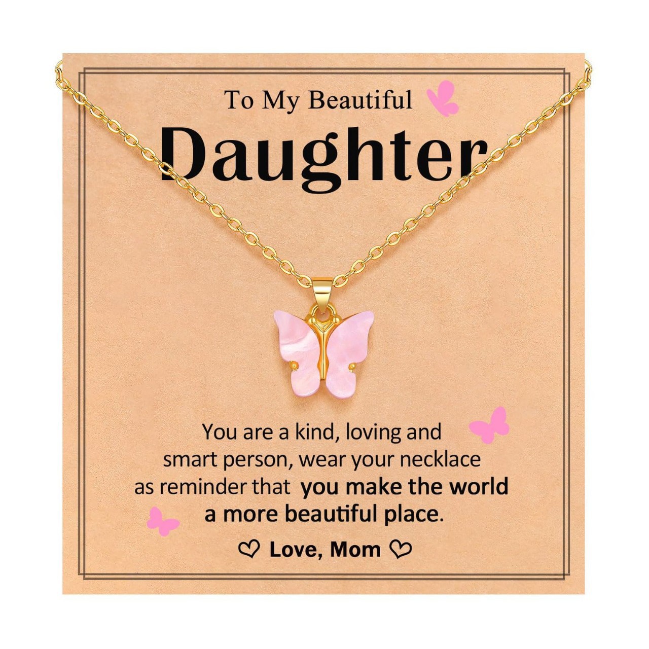 Wholesale Pink Inlaid Gemstone Butterfly Pendant Alloy Necklace
